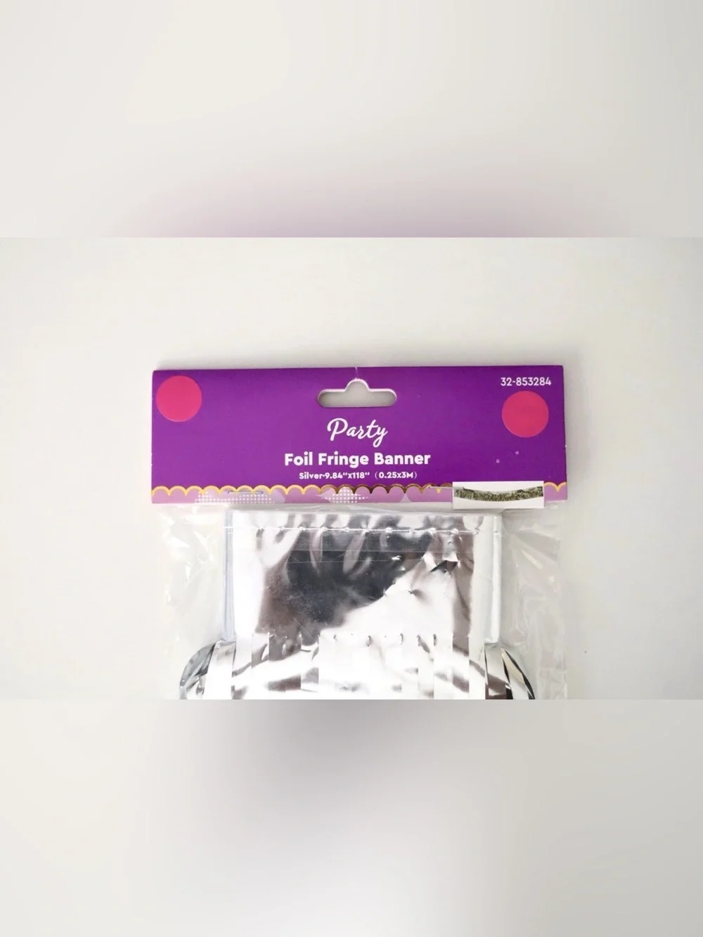 Silver Metallic Party Foil Fringe Banner Garland– Party Decoration, 9.84”x118”